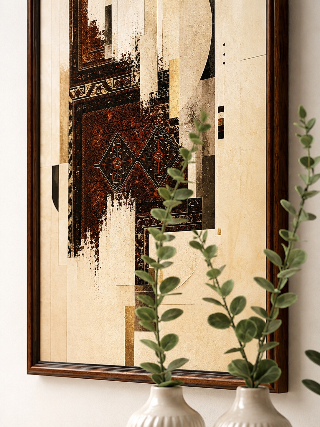Echo contemporary Persian wall decor inspired by Ghashghayi weaving